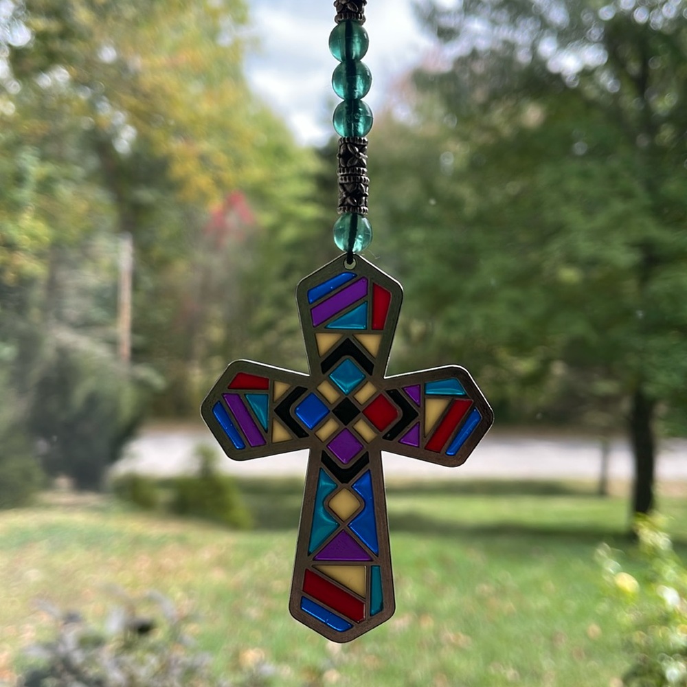 Colorful rear view mirror cross pendant